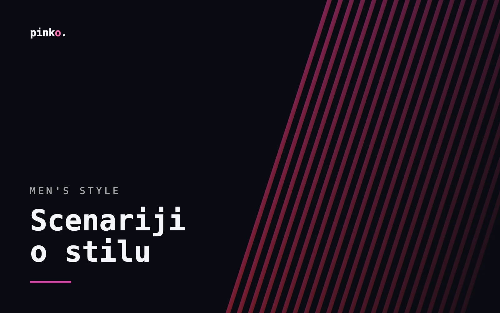 Generirana naslovna grafika projekta: nagnute pruge u ružičastoj boji, s naslovom „Scenariji o stilu”.