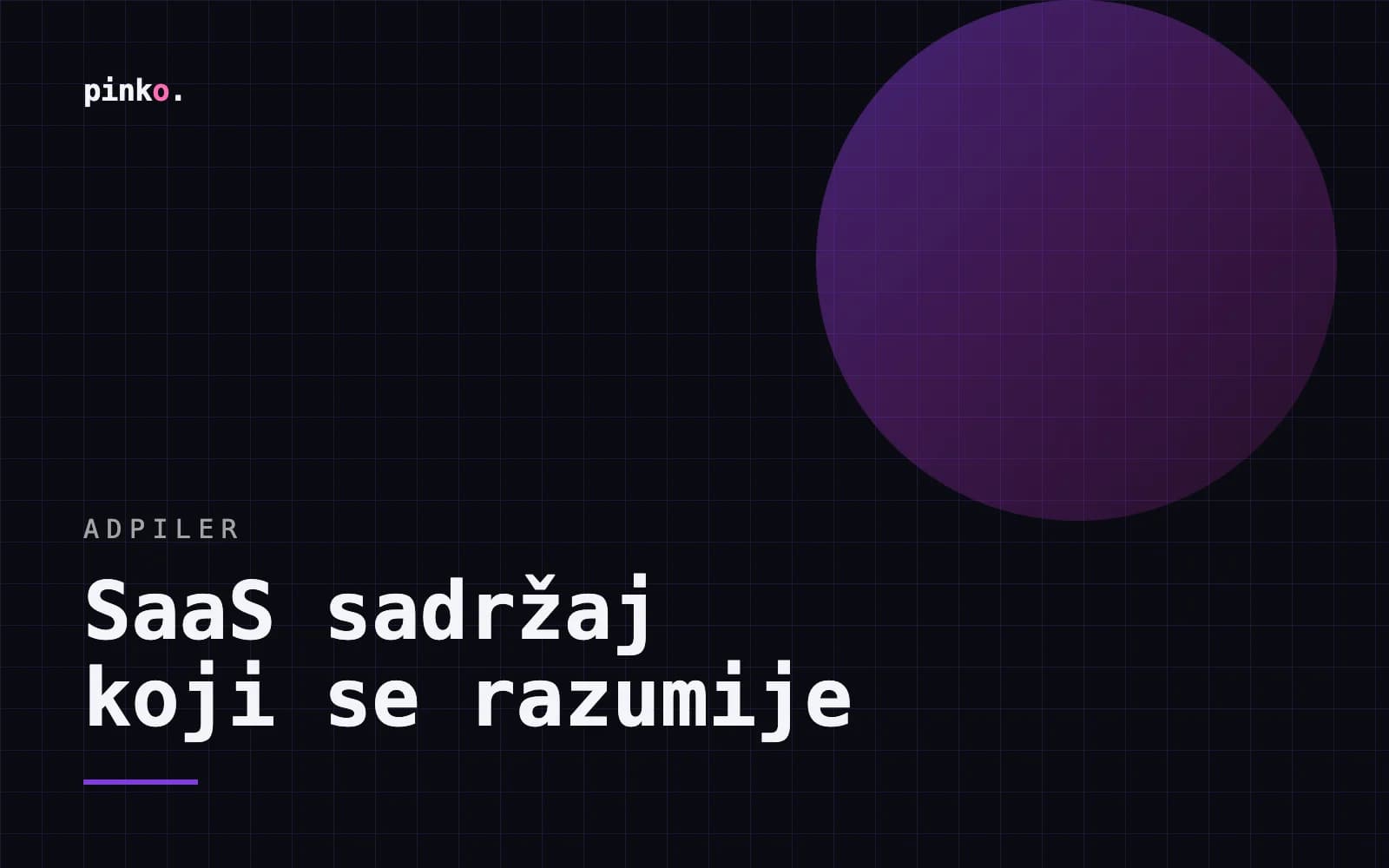 Generirana naslovna grafika projekta: mreža i krug u ljubičastoj boji, s naslovom „SaaS sadržaj koji se razumije”.