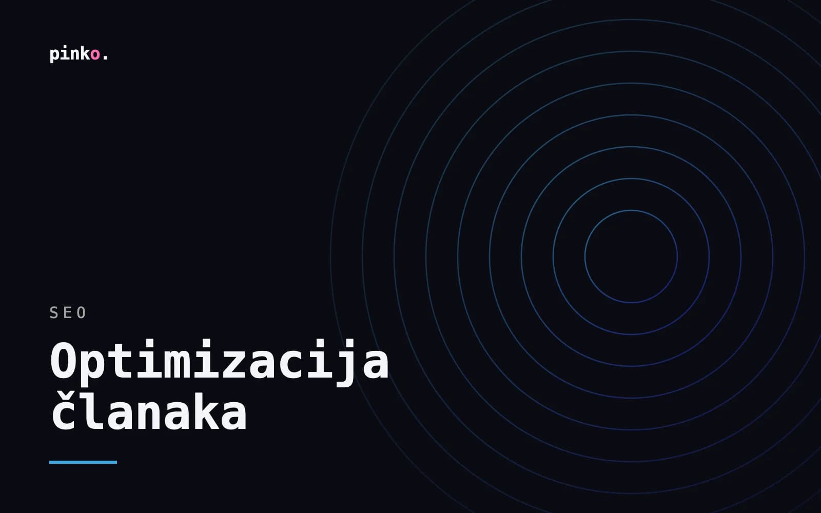 Generirana naslovna grafika projekta: koncentrični krugovi u plavoj boji, s naslovom „Optimizacija članaka”.